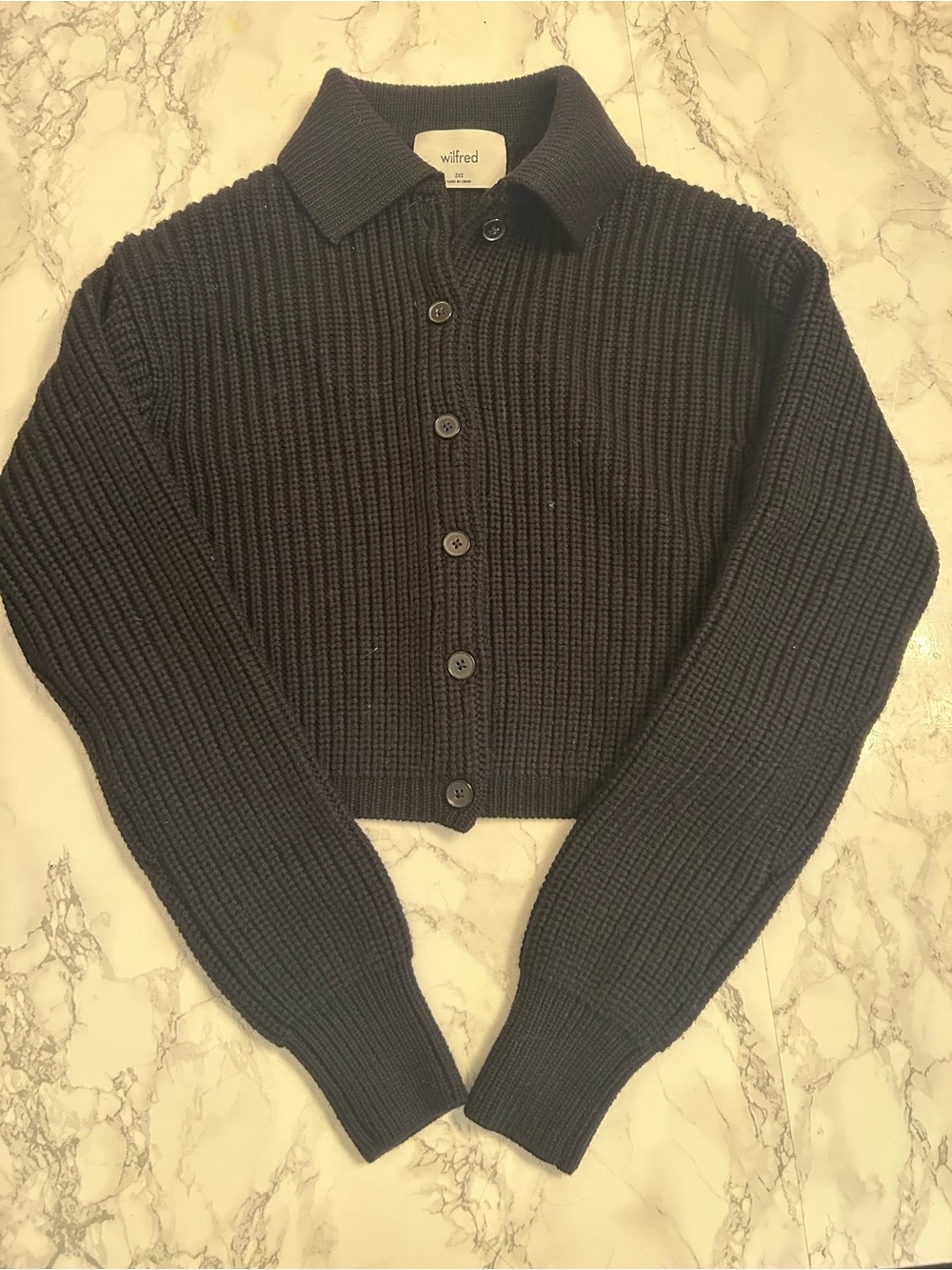 Wilfred Dark Navy Ribbed Button-Front Cardigan